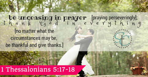 What does 1 Thessalonians have to do with your marriage?  A lot! Learn more about praying your wedding vows by clicking the picture! | Satisfaction Through Christ blog