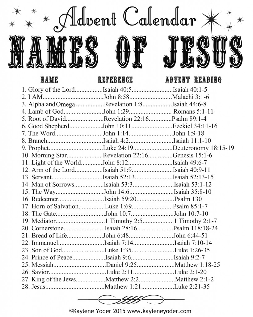 Names of Jesus Advent Calendar Free printable